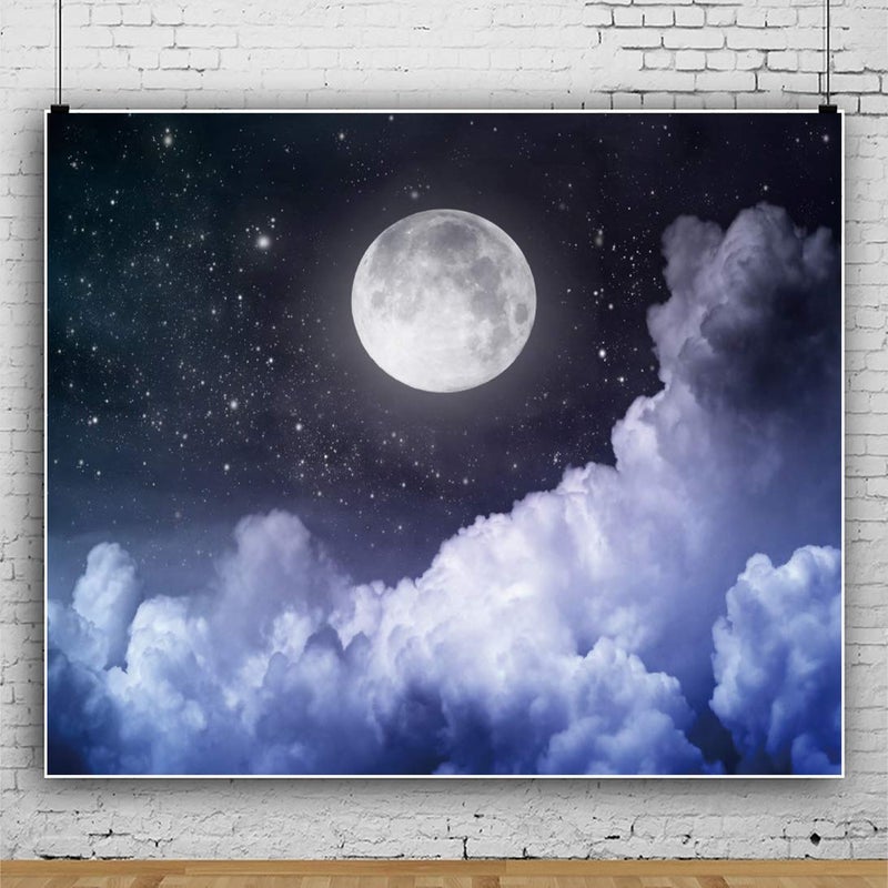Laeacco 10x8ft Cloudy Night Sky Photo Backdrop Full Moon Starry Sky Background Cosmic Universe Newborn Baby Shower Birthday Party Backdrop Room Wall Mural Adults Girls Portraits Studio - Image 4